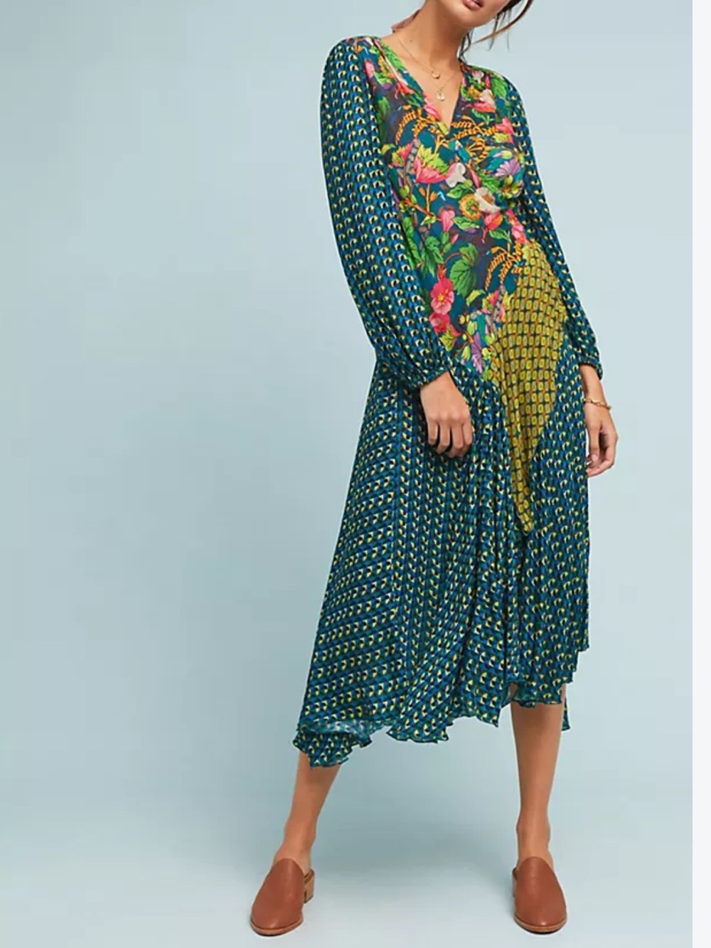 Anthropologie Bl-nk London Romalie Printed-Wrap Dress Multicolor Bohemian-XL